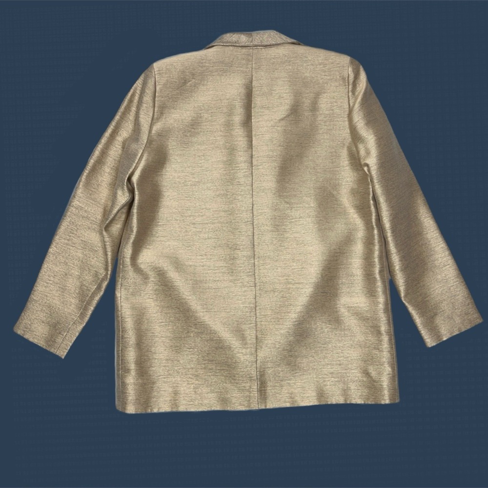 Dana‎ Buchman Open Front Gold Silk Wool Textured Weave Blazer Jacket Petite 4 - Picture 6 of 13